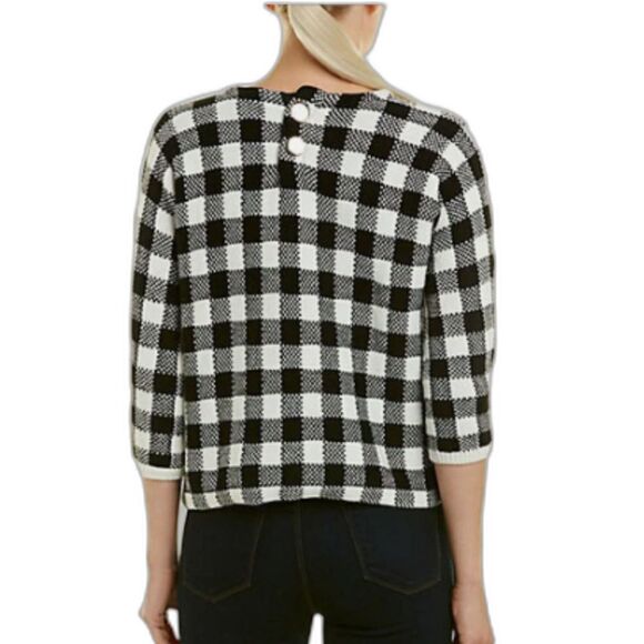 Maje Black & White Buffalo Check/Gingham/Plaid Cropped Sweater, Sz 2/US M - Picture 2 of 11